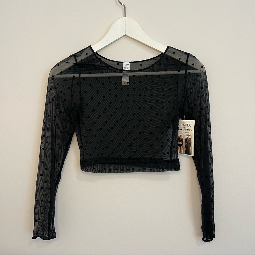 SPANX | Long Sleeve Sheer Crop Top With Velvet Polka Dots | NWT